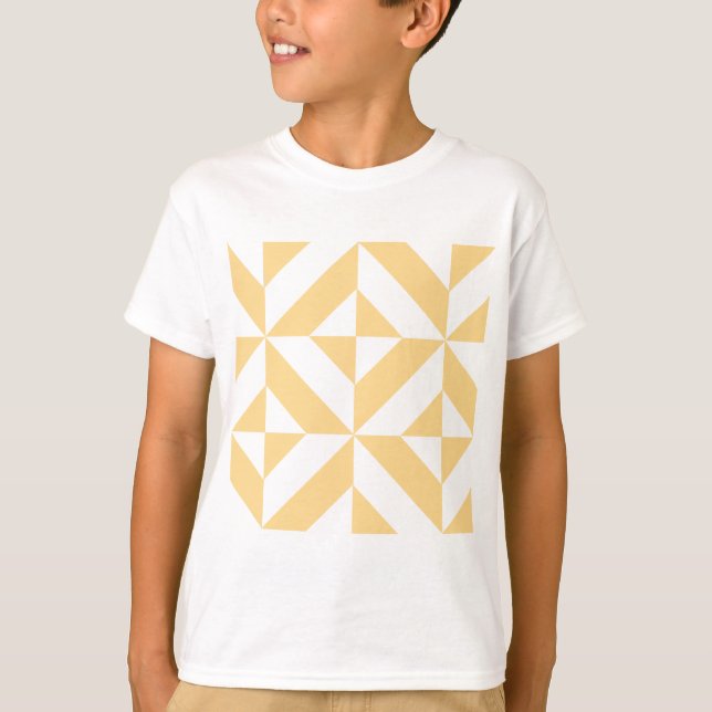 Pale Melon Geometric Deco Cube Pattern T-Shirt (Front)
