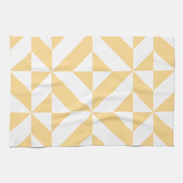 Pale Melon Geometric Deco Cube Pattern Tea Towel (Horizontal)