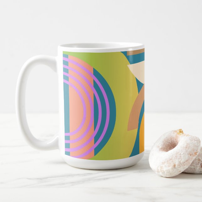 Pale Minimalist Abstract Geometric Shapes  Coffee Mug (With Donut)