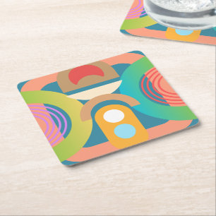 Pale Minimalist Abstract Geometric Shapes Square Paper Coaster