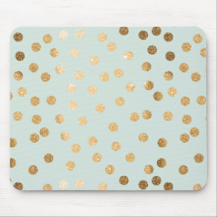 Pale Mint and Gold Glitter City Dots Mouse Mat