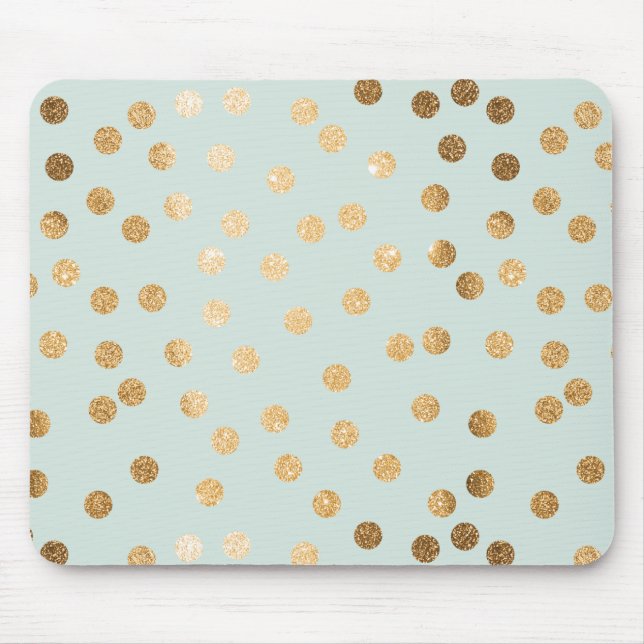 Pale Mint and Gold Glitter City Dots Mouse Mat (Front)