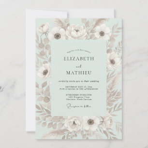 Pale Mint Anemone Wedding Invitation