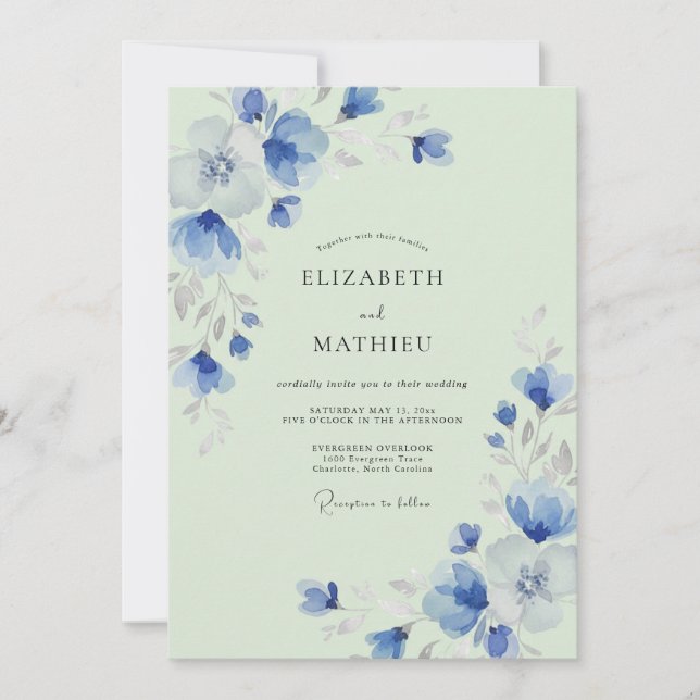 Pale Mint Azure Watercolor Wedding Invitation (Front)