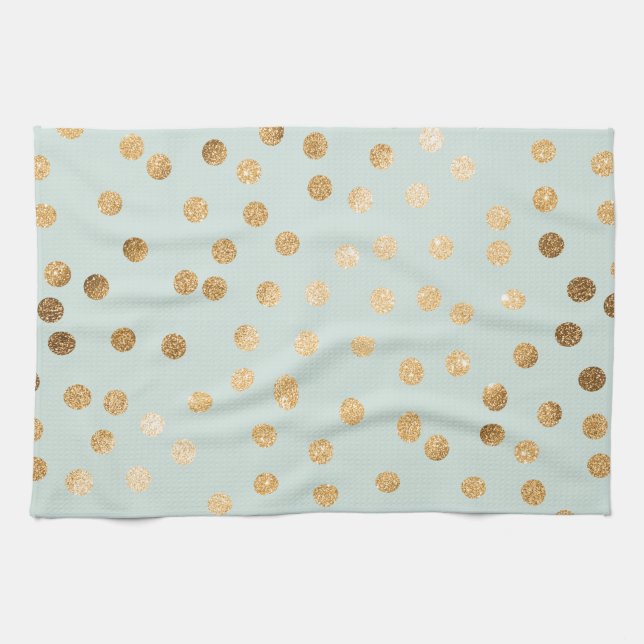 Pale Mint Blue and Gold Glitter City Dots Tea Towel (Horizontal)