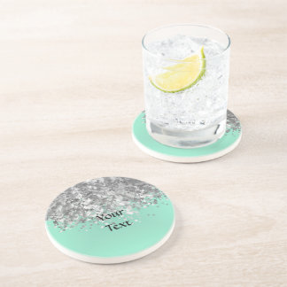 Pale mint green and faux glitter personalised coaster