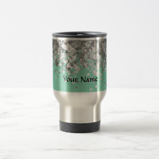 Pale mint green and faux glitter personalised travel mug