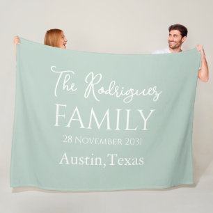 Pale Mint White Simple Customisable Family Name  Fleece Blanket