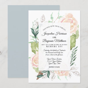 Pale Mist Elegant Watercolor Art Floral Ivory Rose Invitation