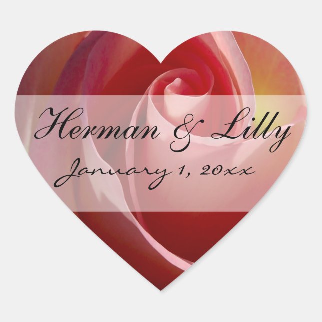 Pale Moon Rose Personalised Wedding Heart Sticker (Front)