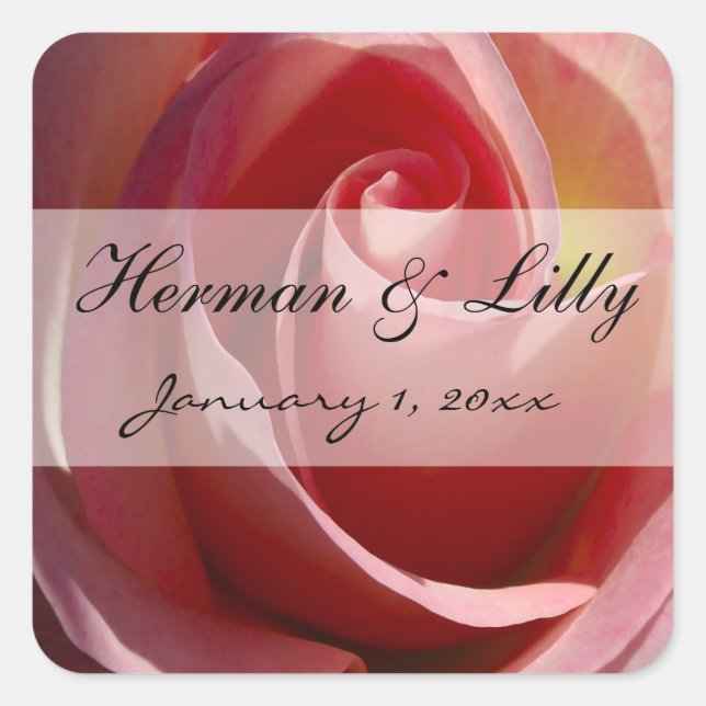 Pale Moon Rose Personalised Wedding Square Sticker (Front)