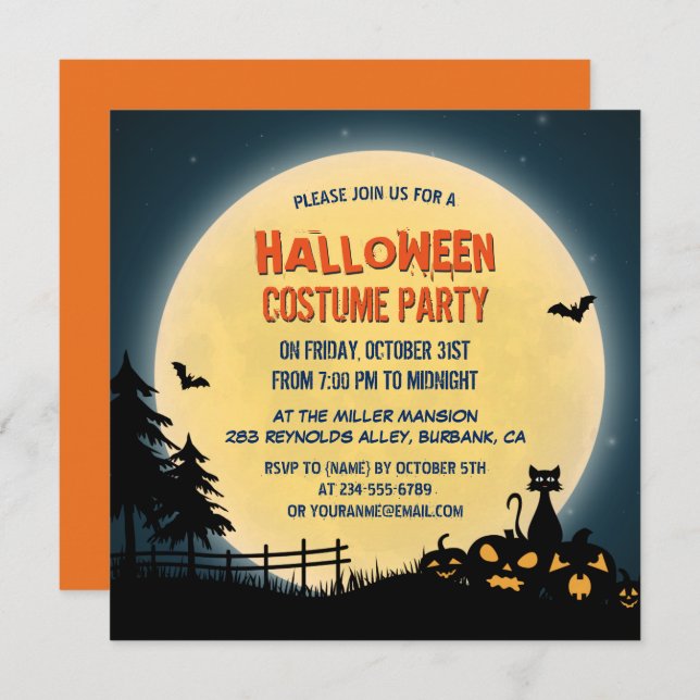 Pale Moonlight Spooky Night Sky Halloween Party Invitation (Front/Back)