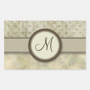 Pale Moss Coin Pattern with Monogram Rectangular Sticker