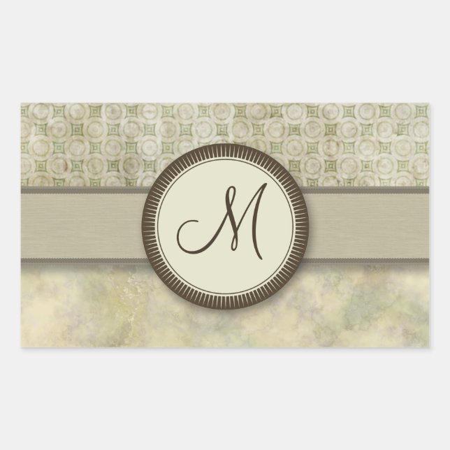 Pale Moss Coin Pattern with Monogram Rectangular Sticker (Front)