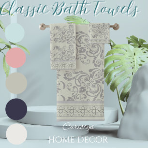Pale Moss Green with Grey Flourishes Towel