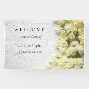 Pale narcissus flowers on texture banner