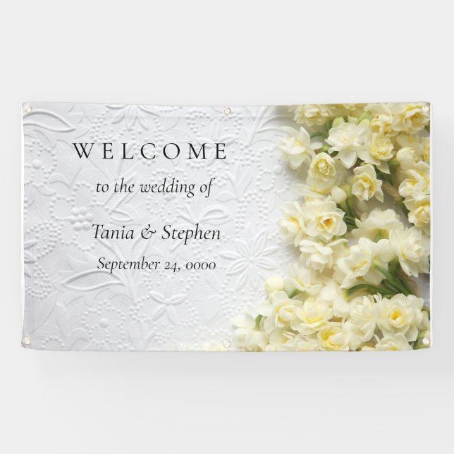 Pale narcissus flowers on texture  banner (Horizontal)