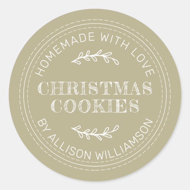 Pale Olive Green Homemade Christmas Cookies Classic Round Sticker (Front)