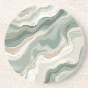 Pale Olive Green Sage Beige Cream Abstract Coastal Coaster