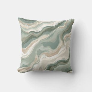 Pale Olive Green Sage Beige Cream Abstract Coastal Cushion