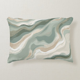 Pale Olive Green Sage Beige Cream Abstract Coastal Decorative Cushion