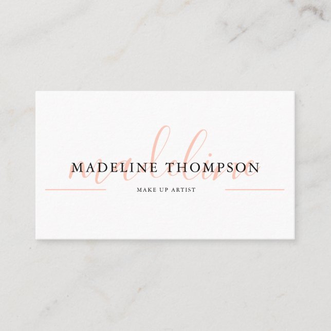 Pale Orange Calligraphy Script QR code Business Card (Front)