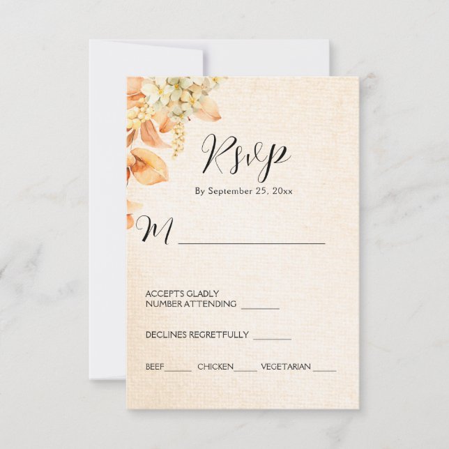 Pale Orange Cream Autumn Floral Wedding  RSVP Card (Front)