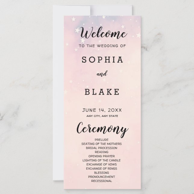 Pale Orange Stars Celestial Wedding Program (Front)