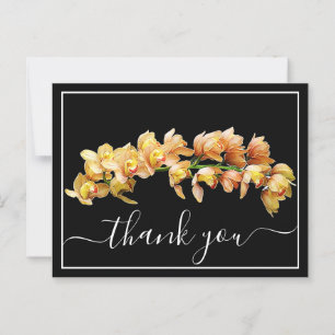 Pale Orange Yellow Orchid Black Backdrop Thank You Postcard