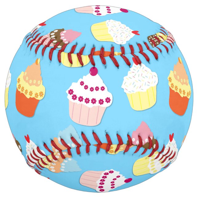 Pale Pastel Blue Cup Cakes Softball (Front)