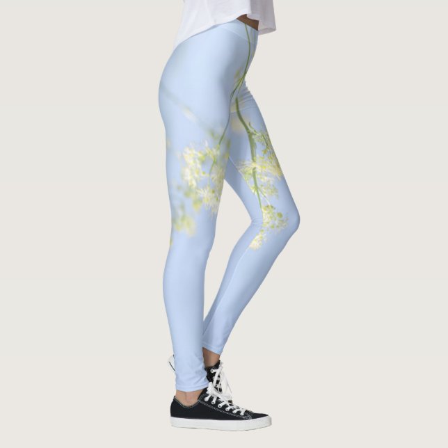 Pale Pastel Blue Sky Wild Flowers Meadow Leggings (Right)