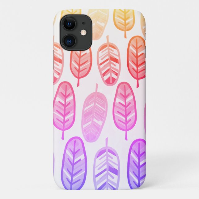 Pale Pastel Colour Pink Leaves iPhone 11 Case (Back)