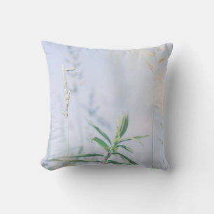 Pale Pastel Green Grass Reeds Meadow Sky Cushion