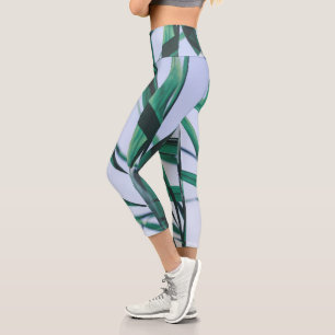 Pale Pastel Green Grass Reeds Sky Capri Leggings