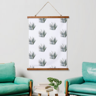 Pale Pastel Green Palm Tree Leaf Pattern Hanging Tapestry