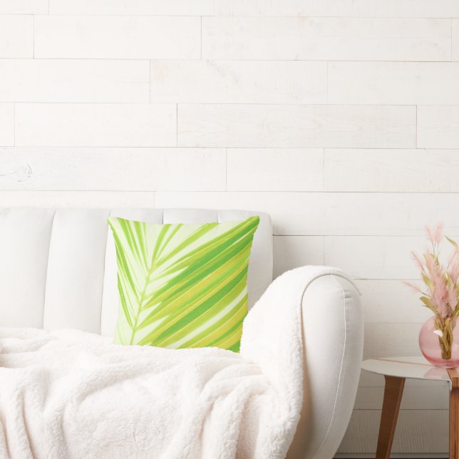 Pale Pastel Green Palm Tree Leaves Cushion (Couch)