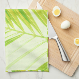 Pale Pastel Green Palm Tree Leaves Tea Towel