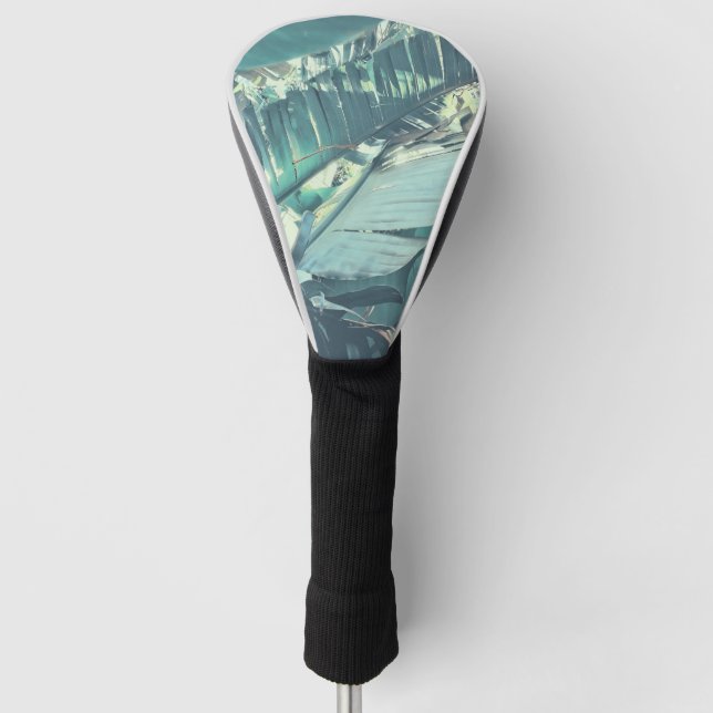Pale Pastel Green Wild Banana Palm Leaves  Golf Head Cover (Front)