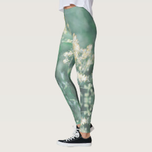 Pale Pastel Green Yellow Wild Meadow Flowers Leggi Leggings