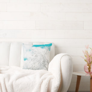 Pale Pastel Light Blue Turquoise Tree Brunches Sky Cushion