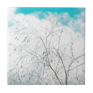 Pale Pastel Light Blue Turquoise Tree Brunches Sky Tile