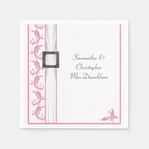 Pale pastel pink traditional white lace wedding napkin