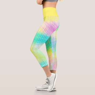 Pale Pastel Turquoise Green Blue Pink Abstract Art Capri Leggings