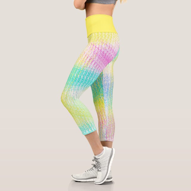 Pale Pastel Turquoise Green Blue Pink Abstract Art Capri Leggings (Left)