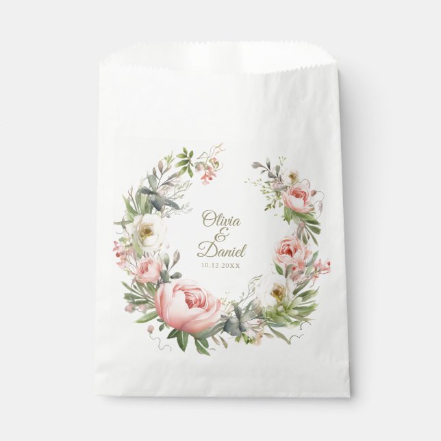 Pale Peach and Blush Pink Floral Wedding  Favour Bags (Front)