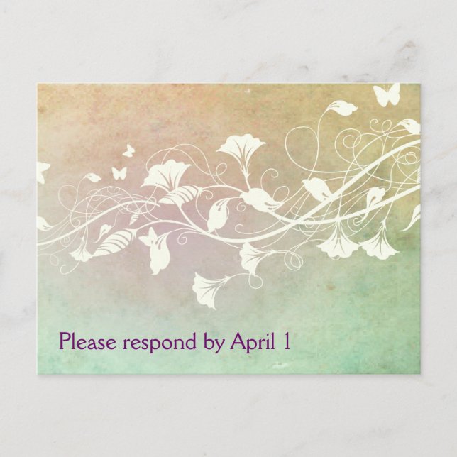 Pale Peach and Green Pastel Grunge RSVP Invitation Postcard (Front)