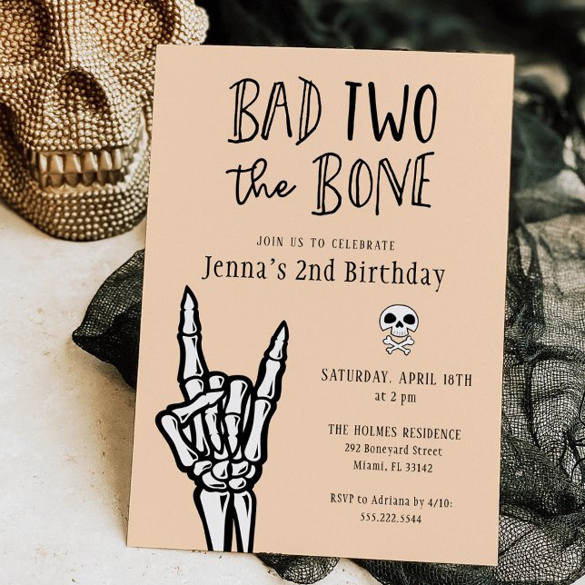 Pale Peach Bad Two The Bone 2nd Birthday Party Invitation (Creator Uploaded)