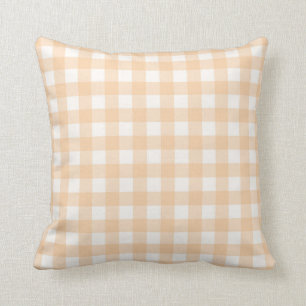 Pale Peach Basic Gingham Chequered Pattern Cushion