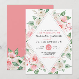 Pale Peach Blush Pink Floral Wedding Invitation