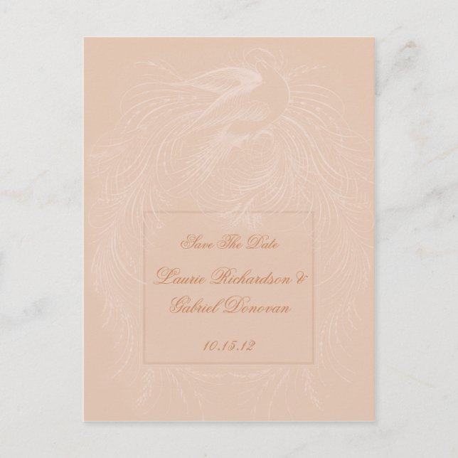 Pale Peach Dove on Peach Save The Date Announcement Postcard (Front)